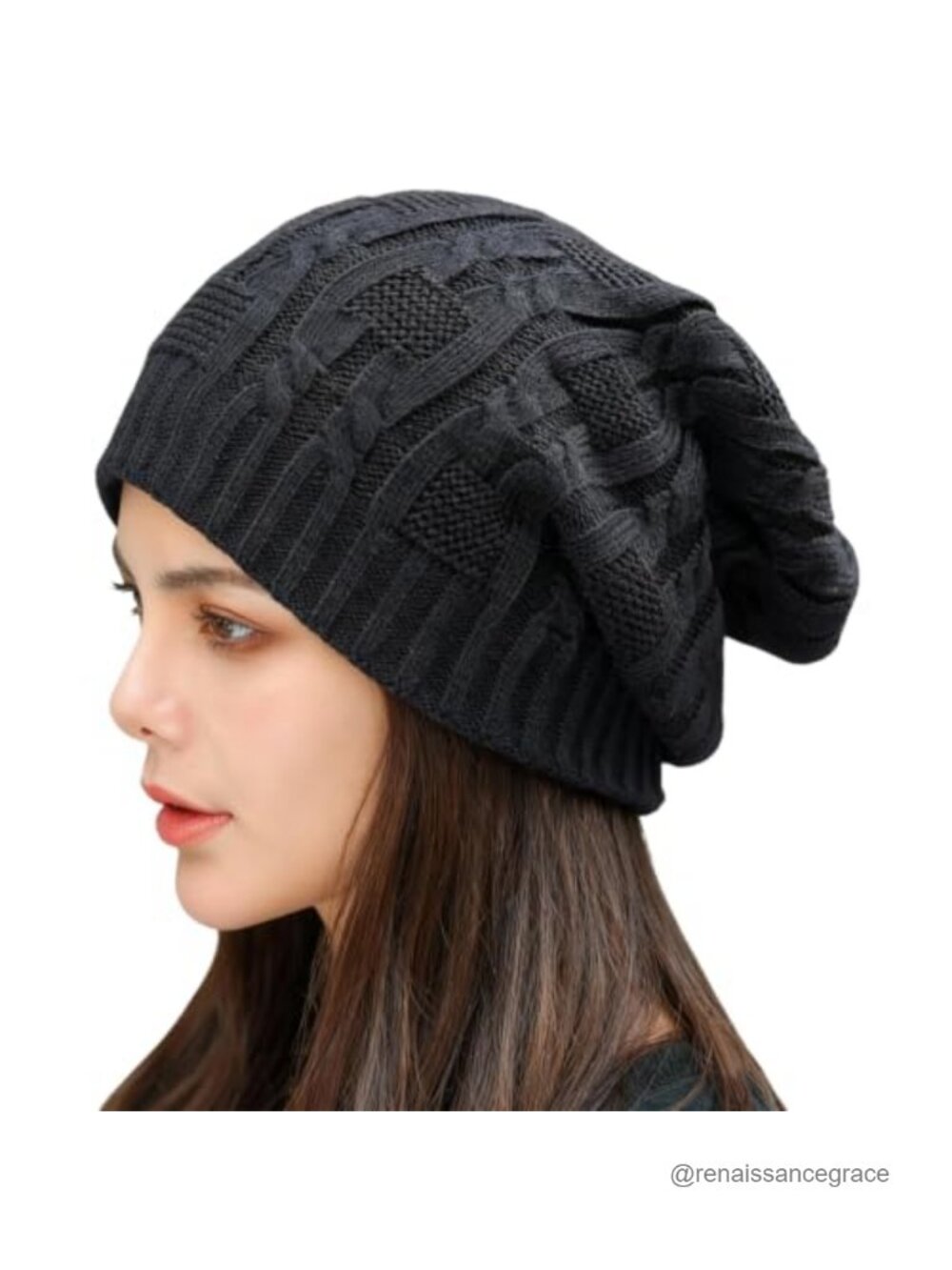 Slouchy Chunky Oversized Cable Knit Beanie Soft Cuffed Winter Hat